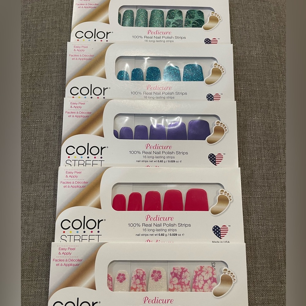 Color Street nail polish, set of 5 exclusive PEDICURE colors, Brand new, sealed